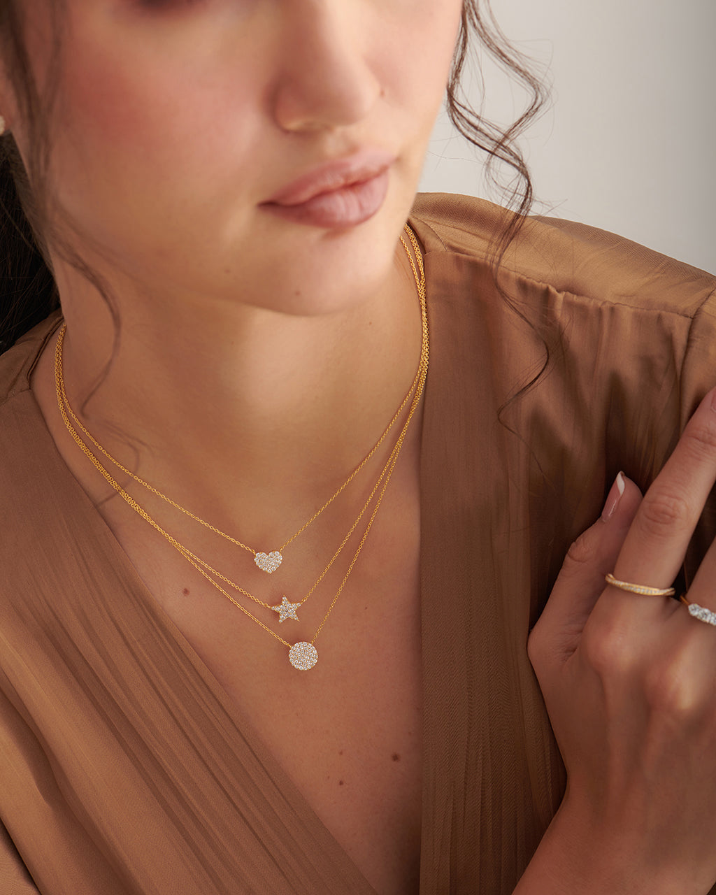 Round Pave Diamond Necklace, 14K Gold Vermeil, 3/8 ct Lab Grown Diamond-2