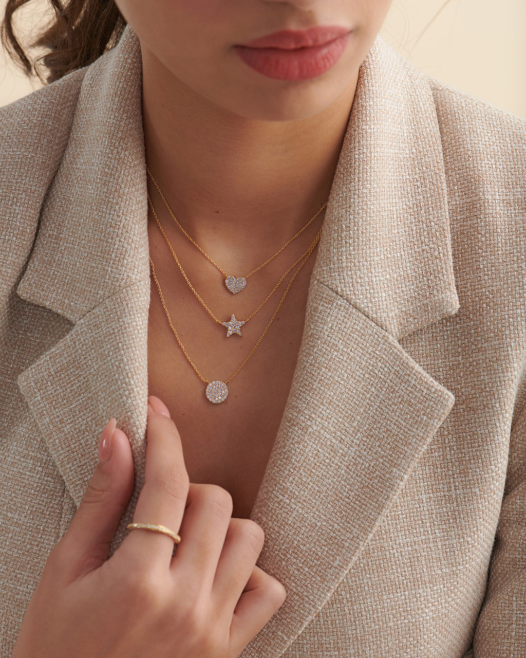Round Pave Diamond Necklace, 14K Gold Vermeil, 3/8 ct Lab Grown Diamond-5