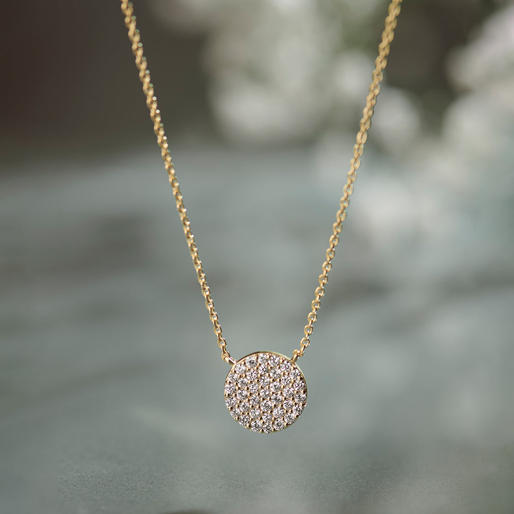 Round Pave Diamond Necklace, 14K Solid Gold, 3/8 ct Lab Grown Diamond-1