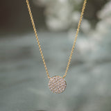 Round Pave Diamond Necklace, 14K Solid Gold, 3/8 ct Lab Grown Diamond-1