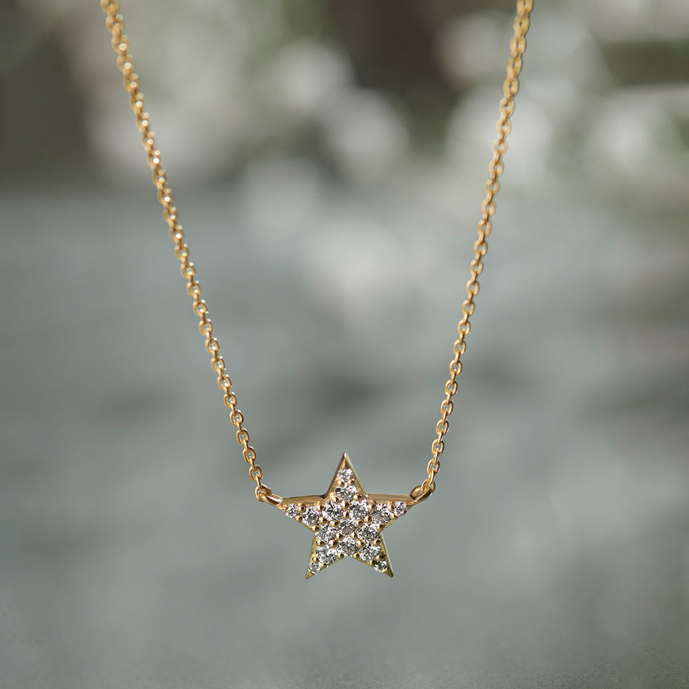 Star Pave Diamond Necklace, 14K Solid Gold, 1/4 ct Lab Grown Diamond-1