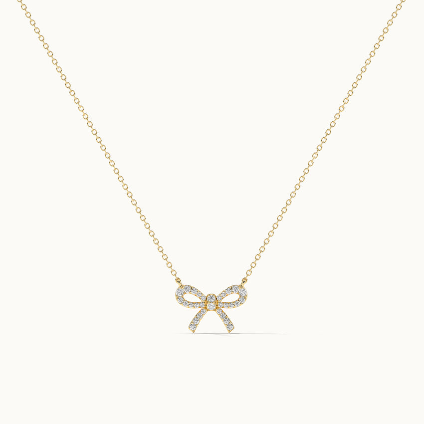 Bow Diamond Necklace, 14K Solid Gold, 1/5 ct Lab Grown Diamond-3