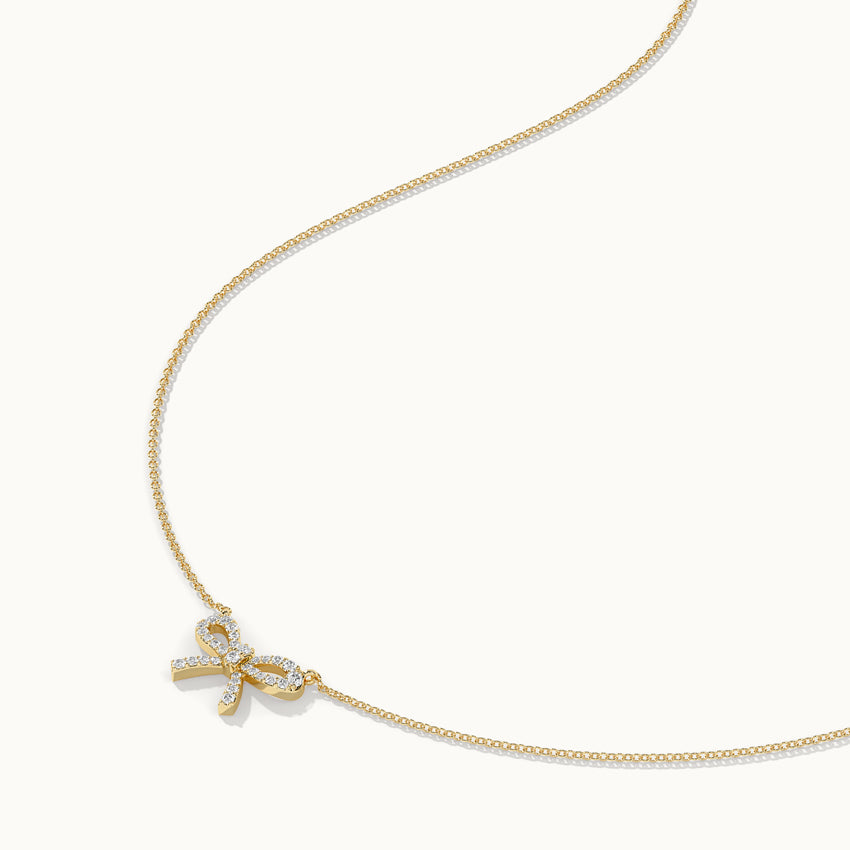 Bow Diamond Necklace, 14K Solid Gold, 1/5 ct Lab Grown Diamond-7
