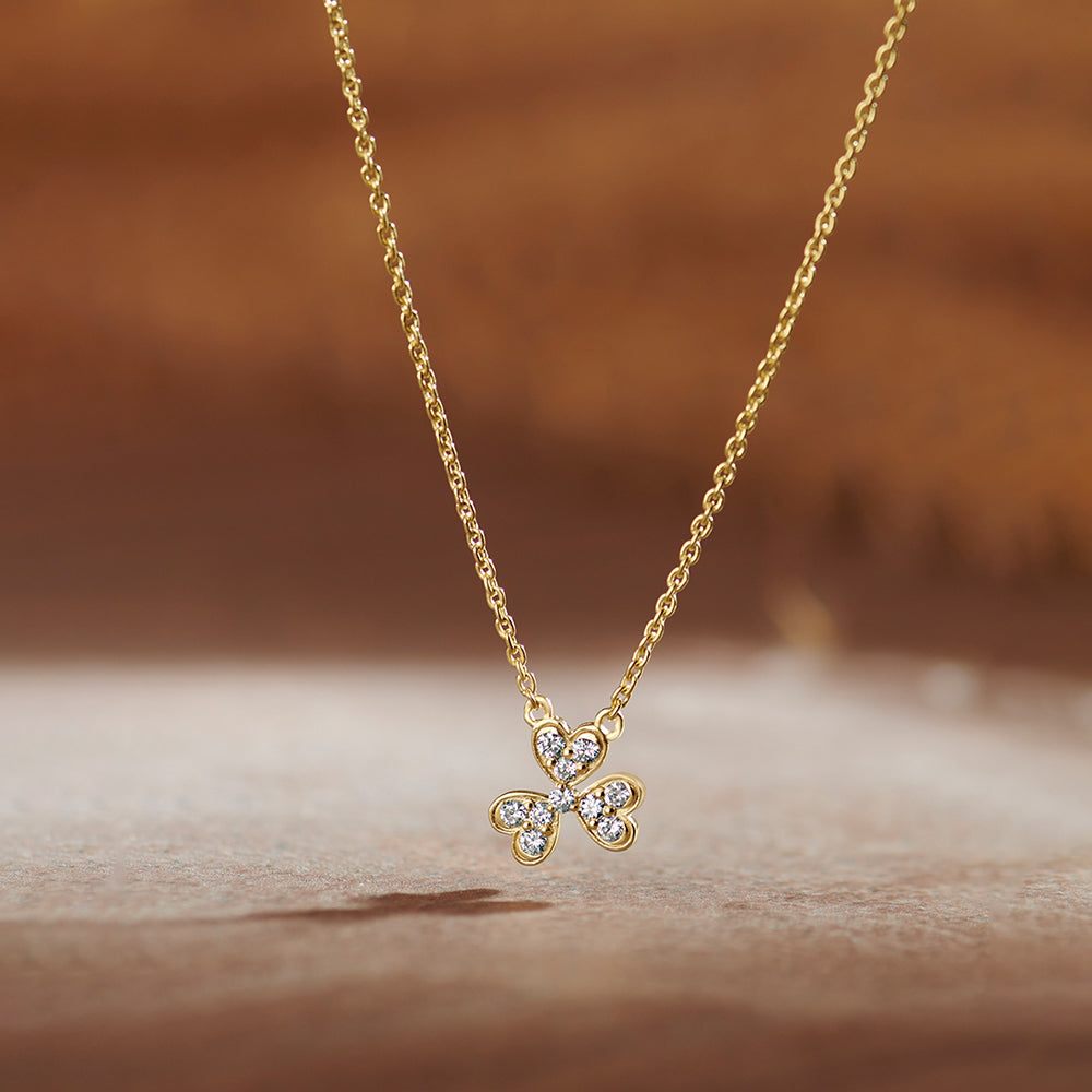 Petal Diamond Necklace, 14K Solid Gold, 1/8 ct Lab Grown Diamond-1