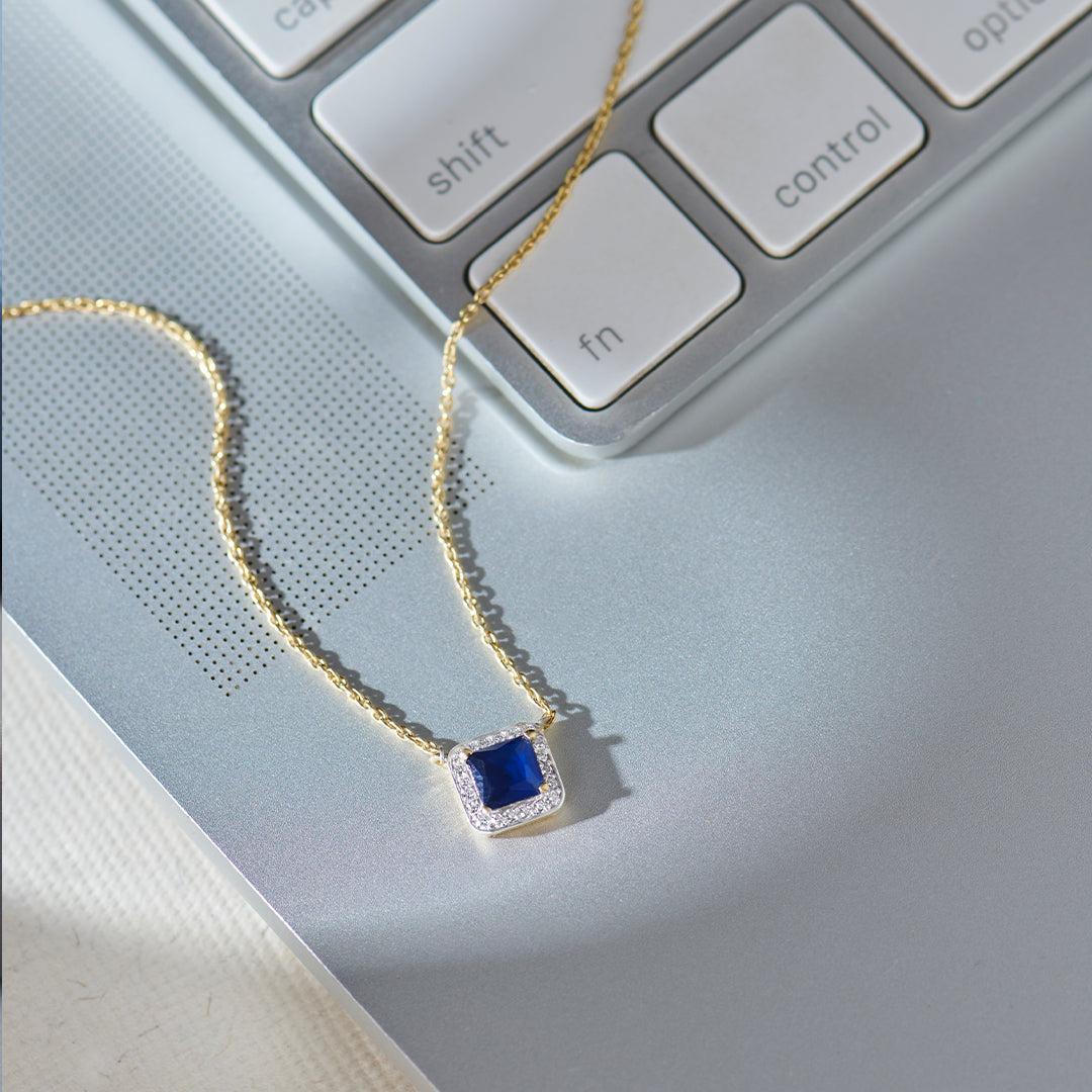 Geometric Diamond Necklace, 14K Gold Vermeil, 1/10 ct Lab Grown Diamond-1