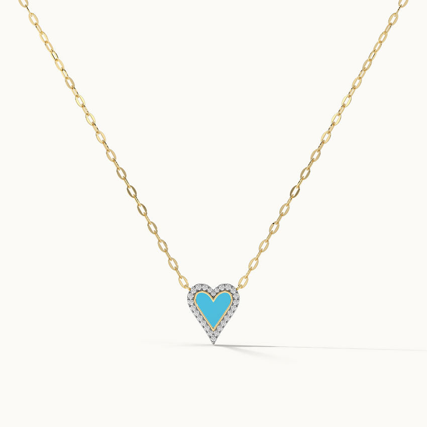 Turquoise Heart Diamond Necklace, 14K Gold Vermeil, 1/4 ct Lab Grown Diamond-3