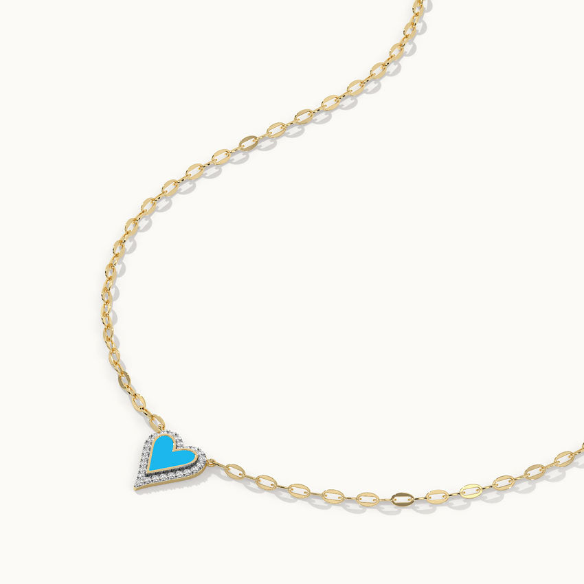Turquoise Heart Diamond Necklace, 14K Gold Vermeil, 1/4 ct Lab Grown Diamond-5