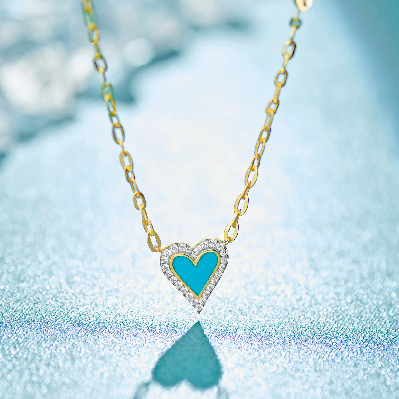 Turquoise Heart Diamond Necklace, 14K Gold Vermeil, 1/4 ct Lab Grown Diamond-1
