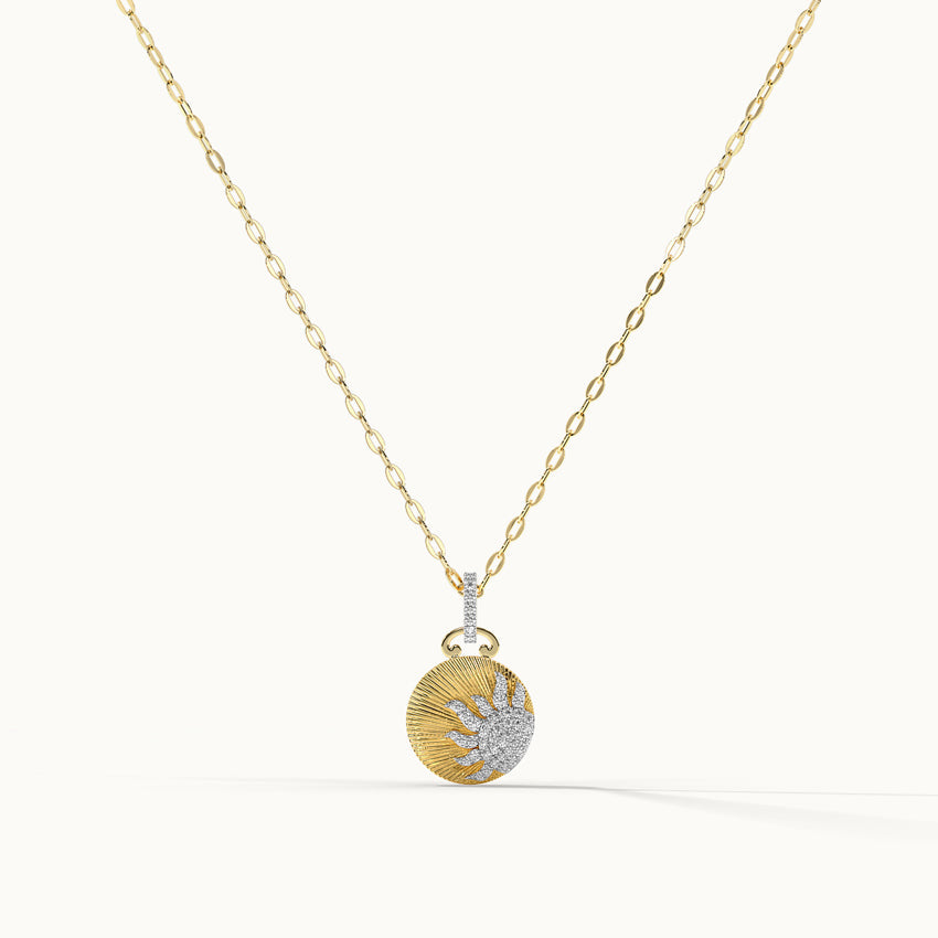 Sun Disc Diamond Necklace, 14K Solid Gold, 1/3 ct Lab Grown Diamond-3