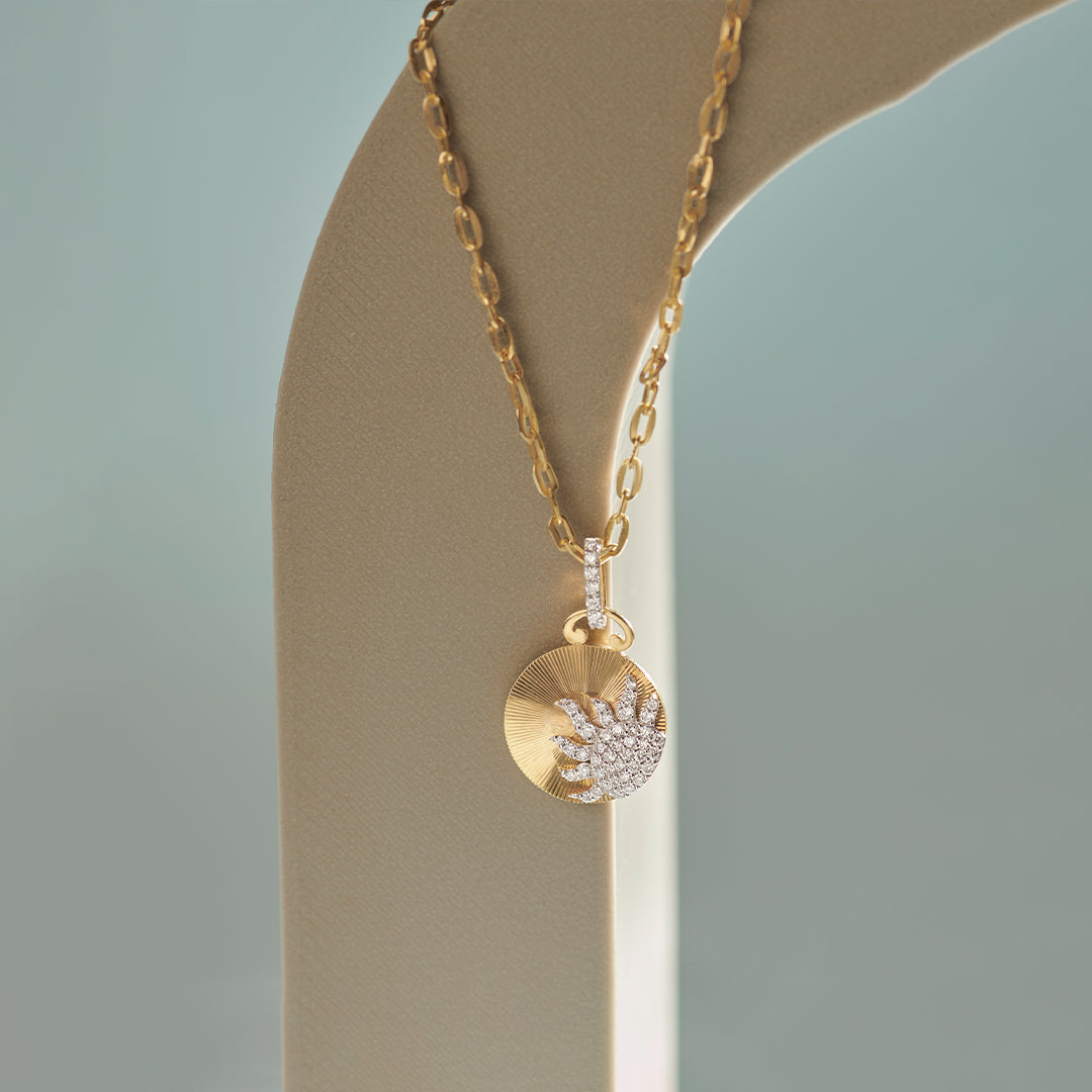 Sun Disc Diamond Necklace, 14K Solid Gold, 1/3 ct Lab Grown Diamond-1