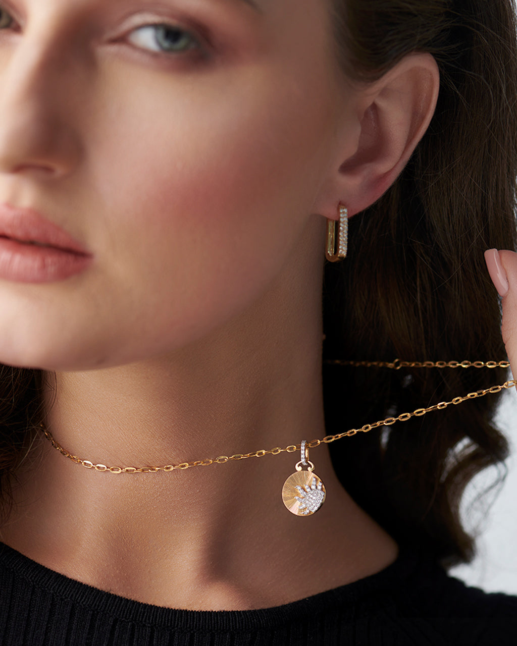 Sun Disc Diamond Necklace, 14K Solid Gold, 1/3 ct Lab Grown Diamond-2