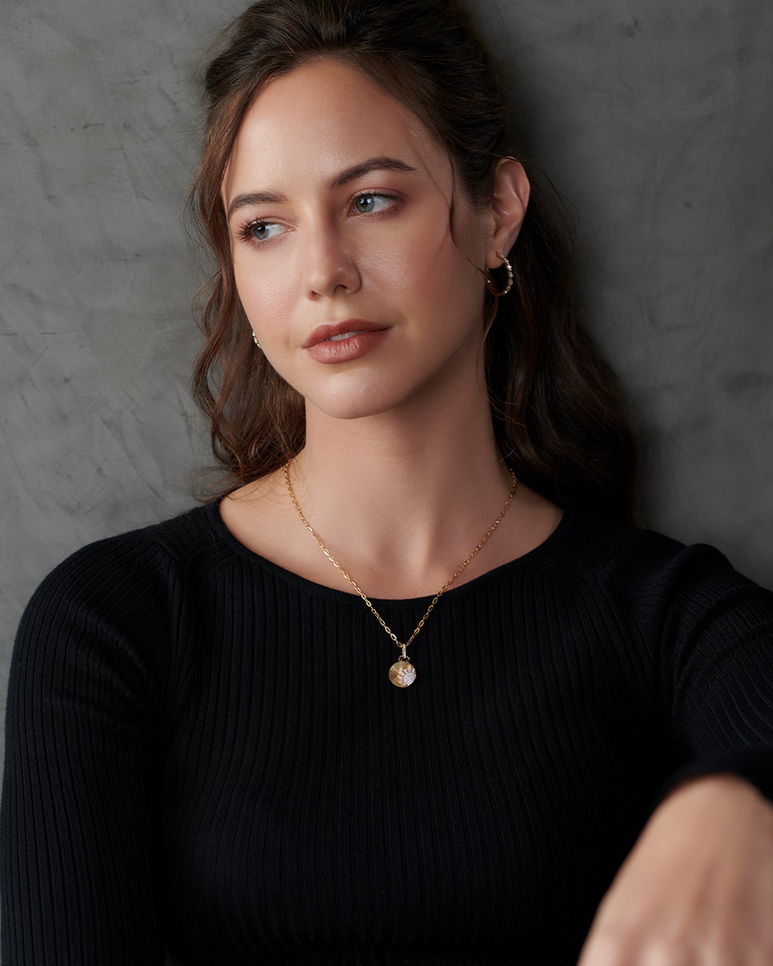 Sun Disc Diamond Necklace, 14K Solid Gold, 1/3 ct Lab Grown Diamond-5