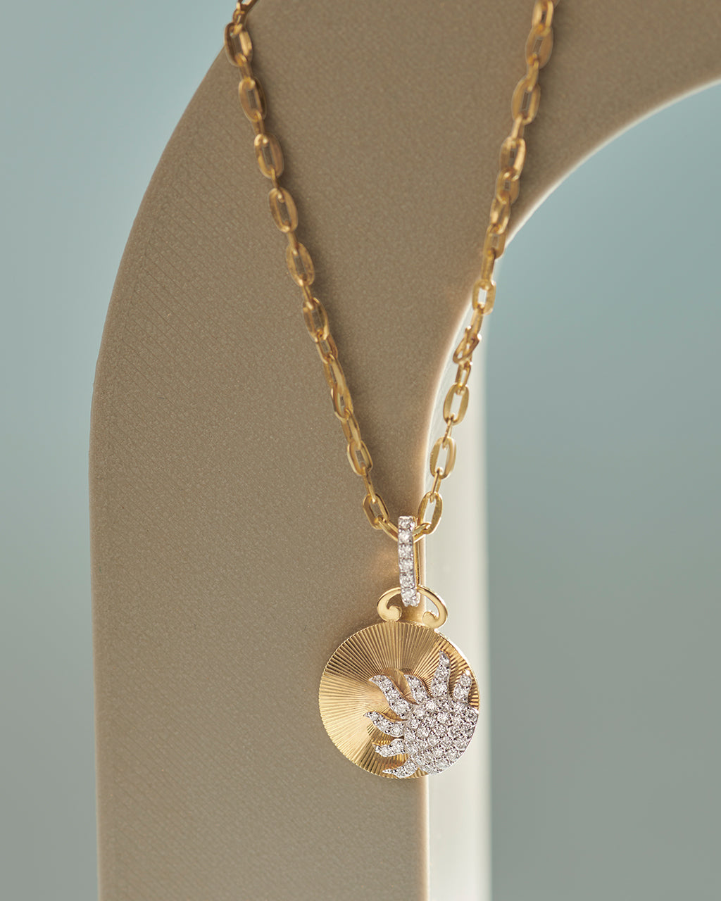 Sun Disc Diamond Necklace, 14K Solid Gold, 1/3 ct Lab Grown Diamond-6