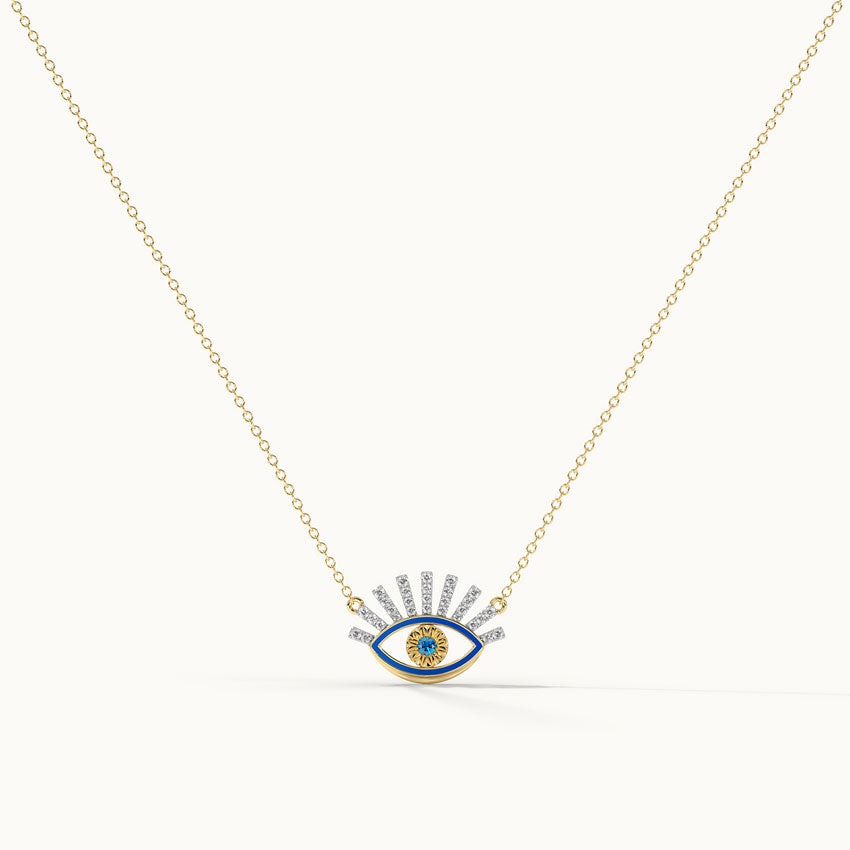 Large Evil Eye Diamond Necklace, 14K Gold Vermeil, 1/5 ct Lab Grown Diamond-3