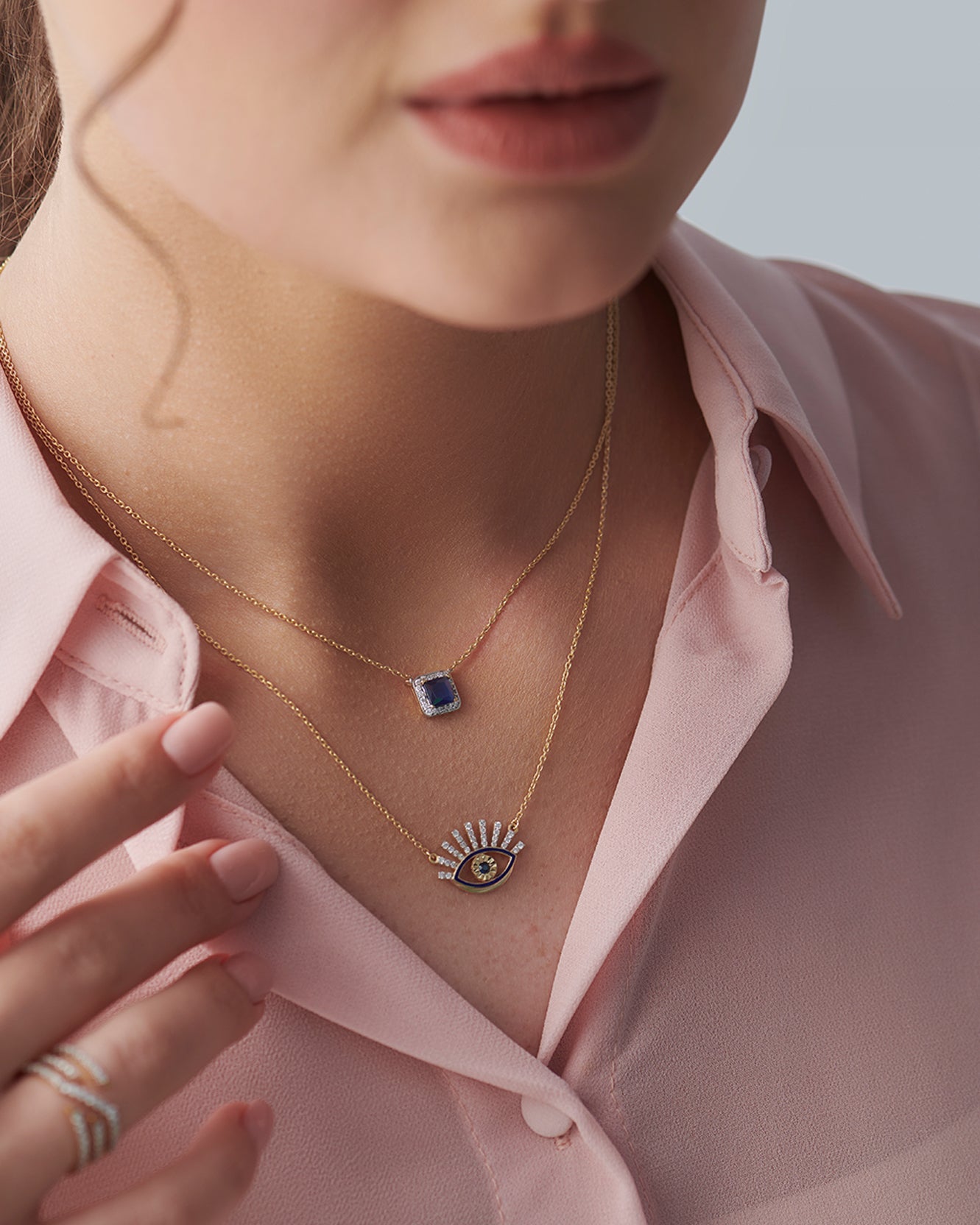 Large Evil Eye Diamond Necklace, 14K Gold Vermeil, 1/5 ct Lab Grown Diamond-5
