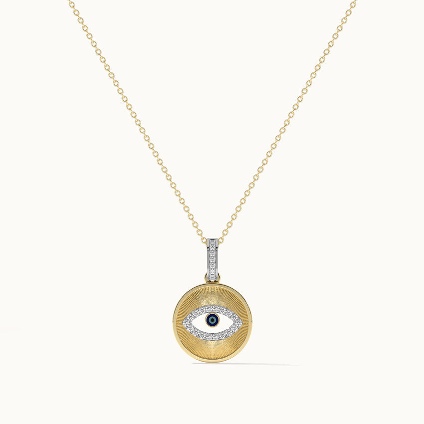 Round Evil Eye Diamond Necklace, 14K Solid Gold, 1/6 ct Lab Grown Diamond-3