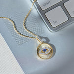 Round Evil Eye Diamond Necklace, 14K Solid Gold, 1/6 ct Lab Grown Diamond-5