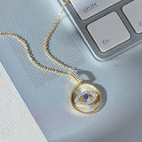Round Evil Eye Diamond Necklace, 14K Gold Vermeil, 1/6 ct Lab Grown Diamond-5