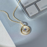 Round Evil Eye Diamond Necklace, 14K Solid Gold, 1/6 ct Lab Grown Diamond-1