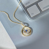 Round Evil Eye Diamond Necklace, 14K Solid Gold, 1/6 ct Lab Grown Diamond-1