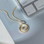 Round Evil Eye Diamond Necklace, 14K Gold Vermeil, 1/6 ct Lab Grown Diamond-1