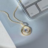 Round Evil Eye Diamond Necklace, 14K Gold Vermeil, 1/6 ct Lab Grown Diamond-1