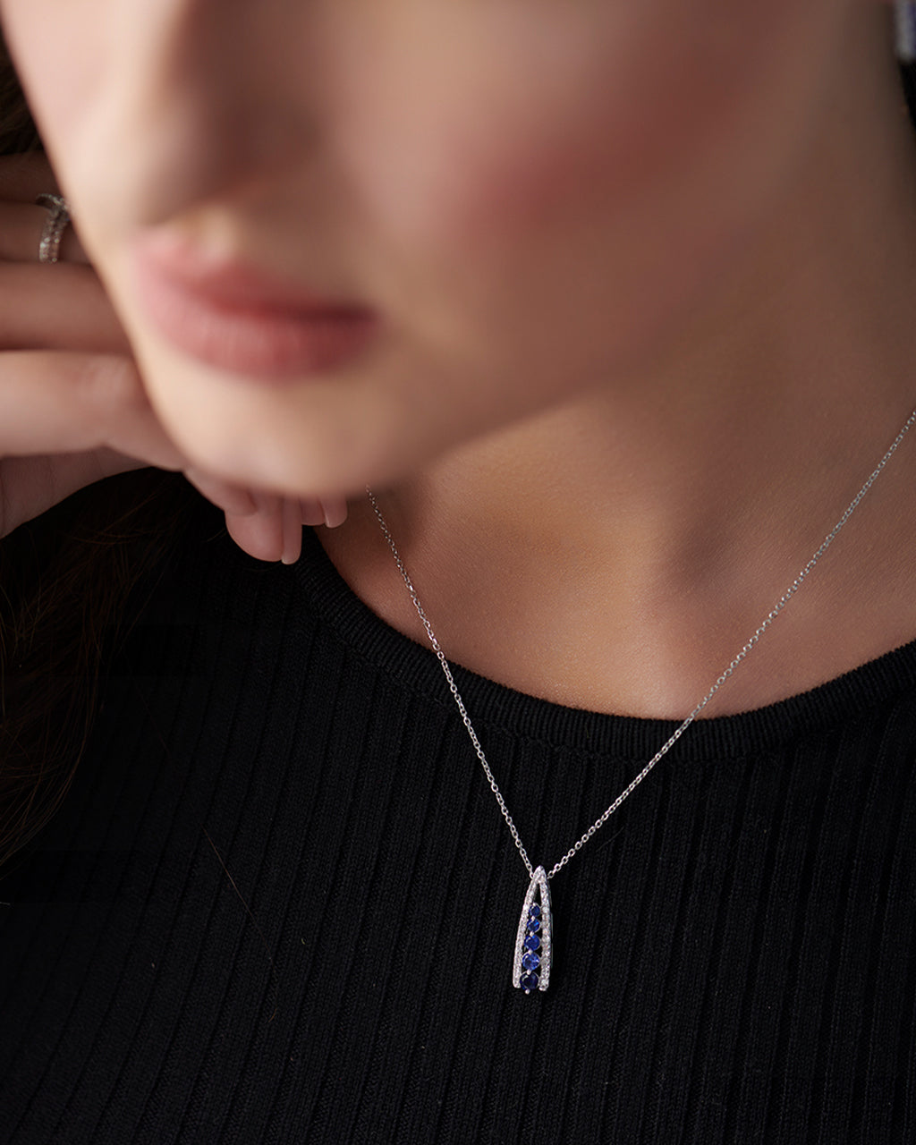 Created Sapphire Wishbone Necklace, 14K Solid Gold, 1/5 ct Lab Grown Diamond-2