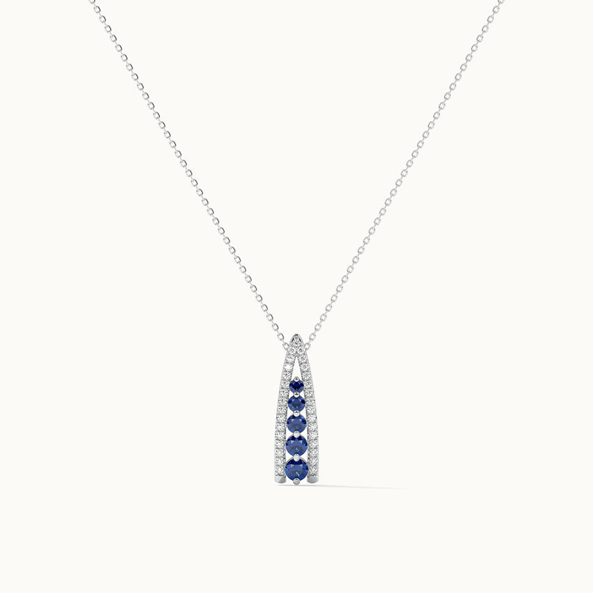Created Sapphire Wishbone Necklace, Sterling Silver, 1/5 ct Lab Grown Diamond-3