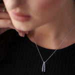 Created Sapphire Wishbone Necklace, Sterling Silver, 1/5 ct Lab Grown Diamond-2