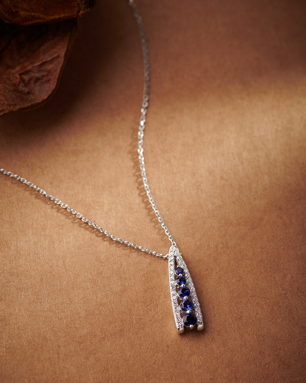 Created Sapphire Wishbone Necklace, Sterling Silver, 1/5 ct Lab Grown Diamond-6