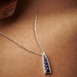 Created Sapphire Wishbone Necklace, Sterling Silver, 1/5 ct Lab Grown Diamond-6