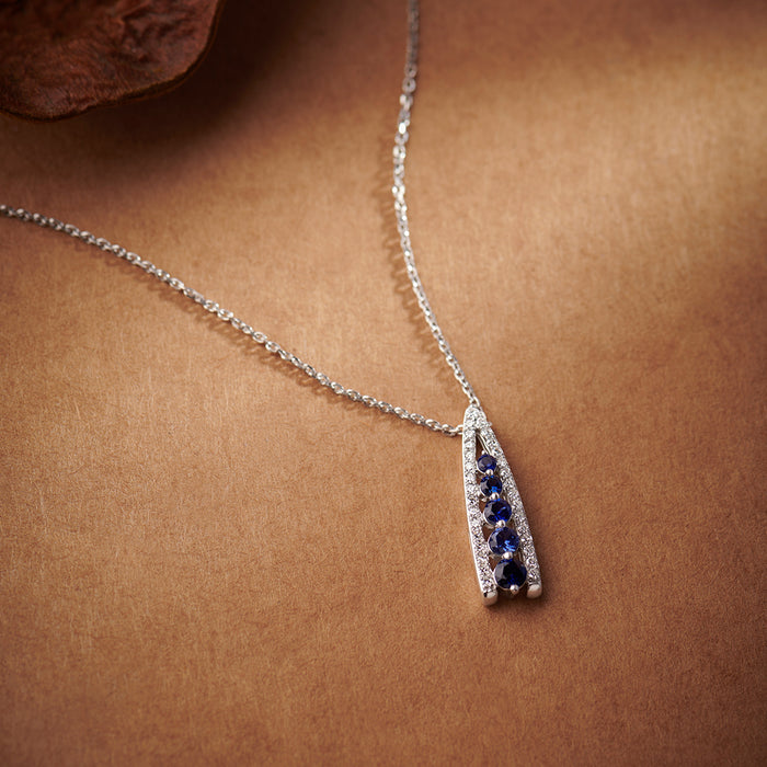 Created Sapphire Wishbone Necklace, Sterling Silver, 1/5 ct Lab Grown Diamond-1