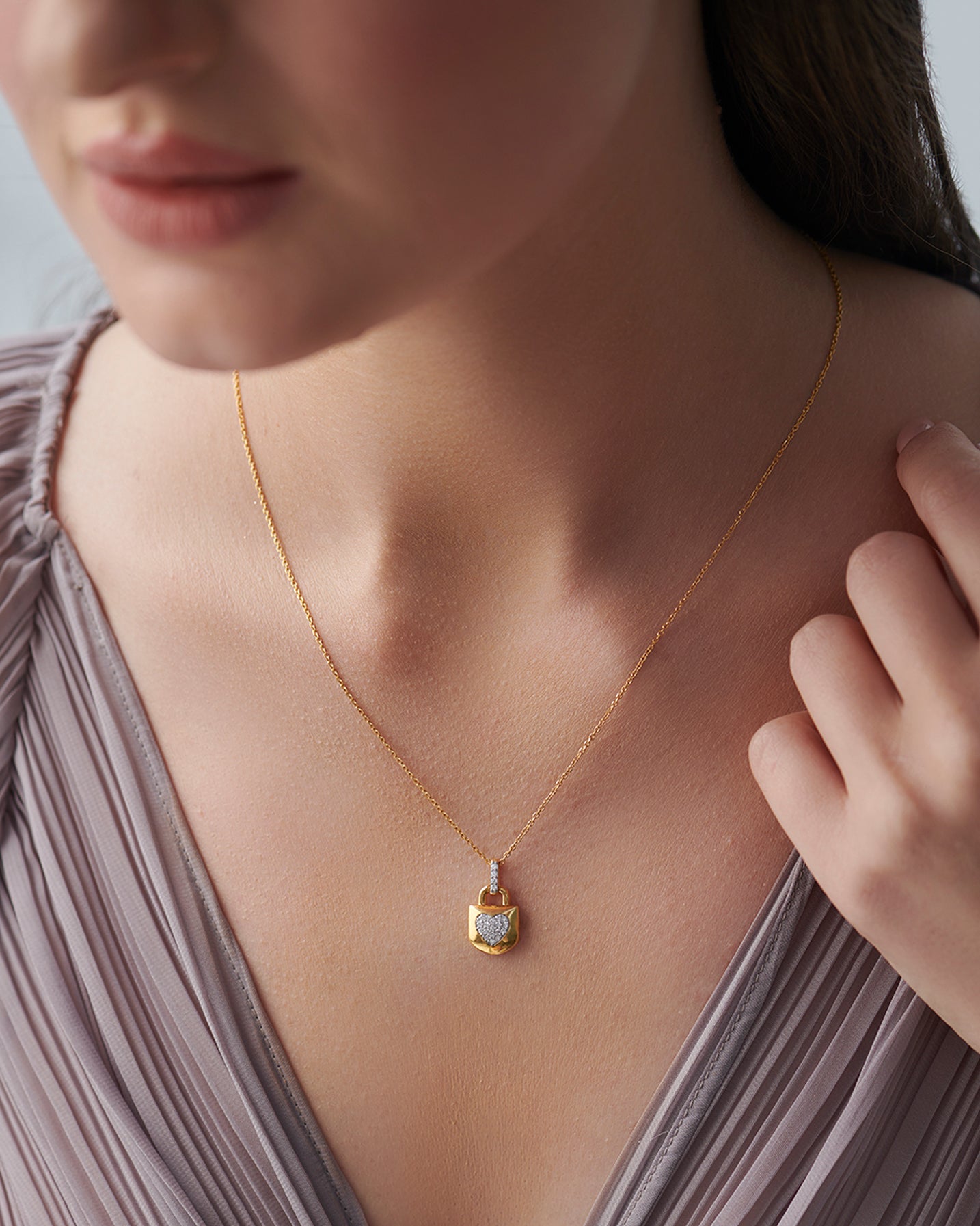 Heart Lock Cluster Diamond Necklace