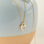 Heart Lock Cluster Diamond Necklace,14K Gold Vermeil,1/6 ct Lab Diamond-1