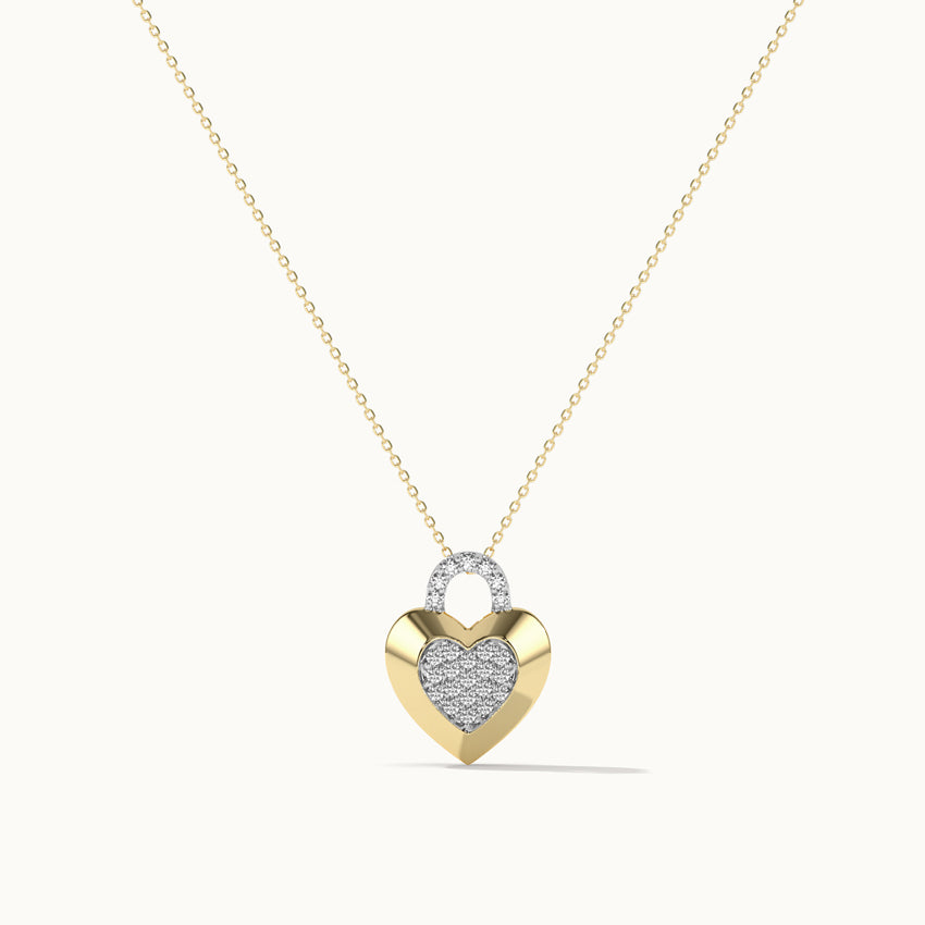 Heart Lock Cluster Diamond Necklace, 14K Gold Vermeil, 1/6 ct Lab Grown Diamond-3