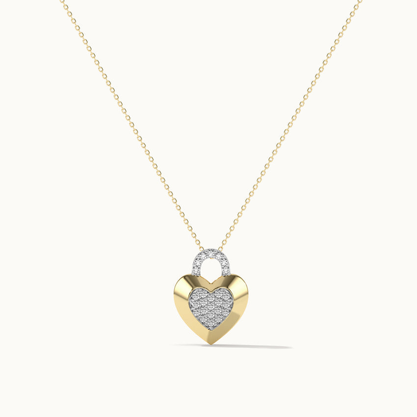 Heart Lock Cluster Diamond Necklace, 14K Solid Gold, 1/6 ct Lab Grown Diamond-3