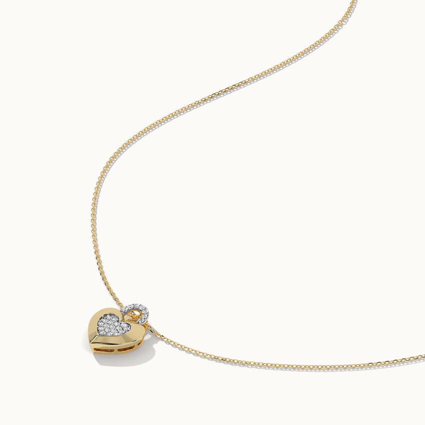 Heart Lock Cluster Diamond Necklace, 14K Solid Gold, 1/6 ct Lab Grown Diamond-6