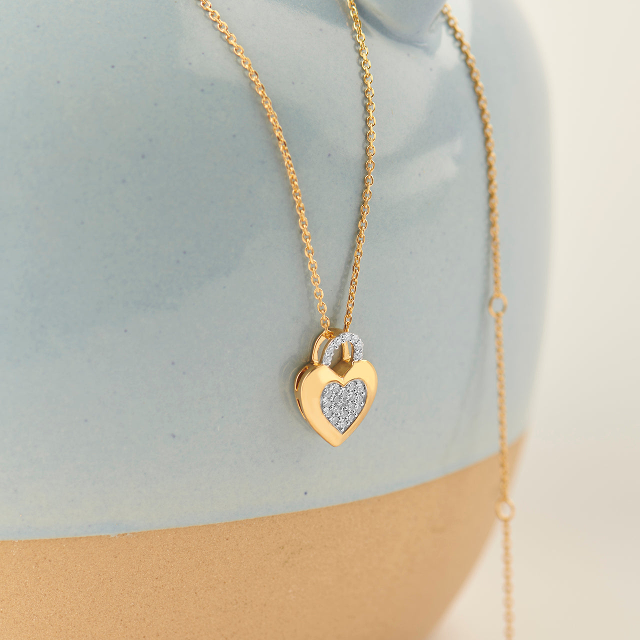 Heart Lock Cluster Diamond Necklace, 14K Solid Gold, 1/6 ct Lab Grown Diamond-1
