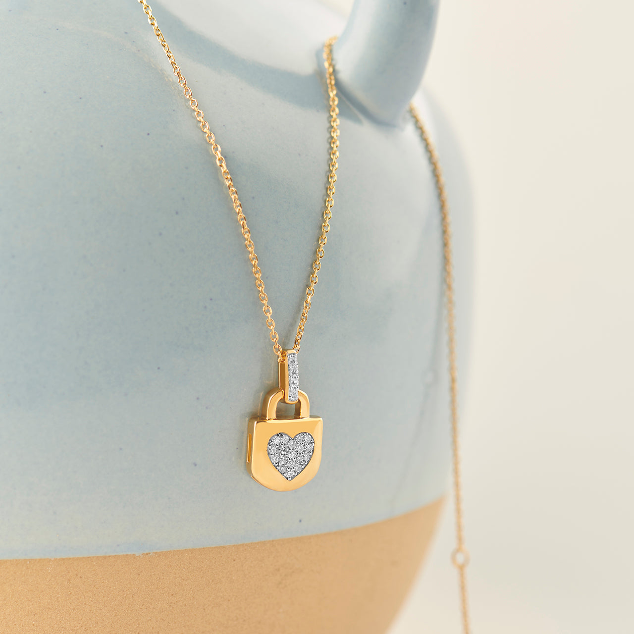 Lock Your Heart Diamond Necklace, 14K Solid Gold, 1/6 ct Lab Grown Diamond-1