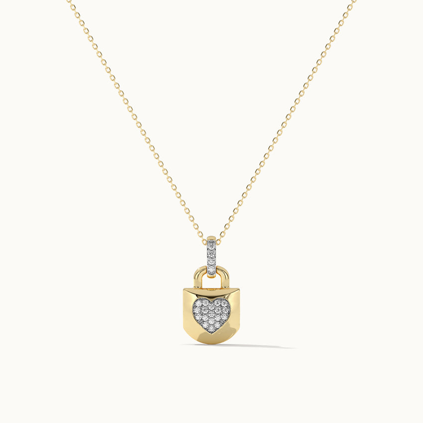 Lock Your Heart Diamond Necklace, 14K Solid Gold, 1/6 ct Lab Grown Diamond-3