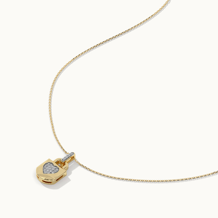 Lock Your Heart Diamond Necklace, 14K Solid Gold, 1/6 ct Lab Grown Diamond-5