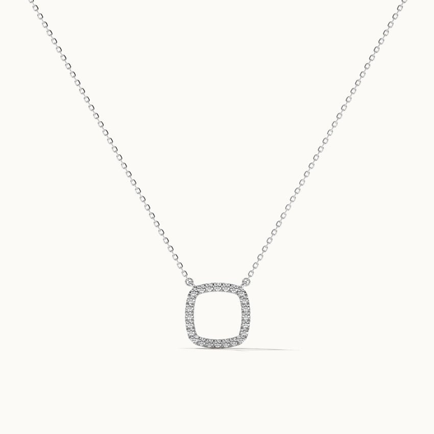 Hollow Cushion Diamond Necklace, 14K Solid Gold, 1/6 ct Lab Grown Diamond-3