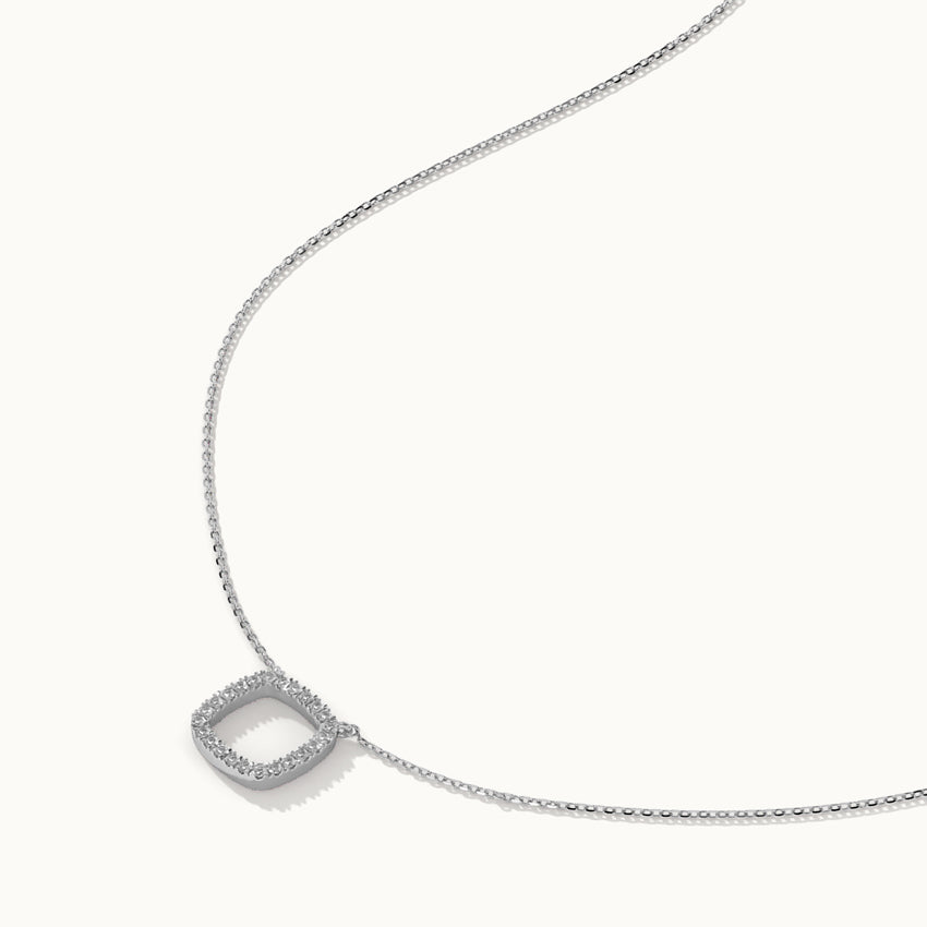 Hollow Cushion Diamond Necklace, Sterling Silver, 1/6 ct Lab Grown Diamond-6
