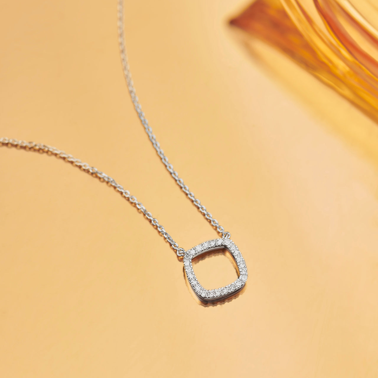Hollow Cushion Diamond Necklace, 14K Solid Gold, 1/6 ct Lab Grown Diamond-1