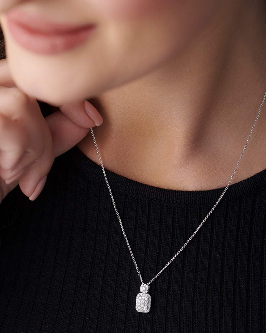 Rectangular Drop Necklace, Sterling Silver, 3/8 ct Lab Grown Diamond-2