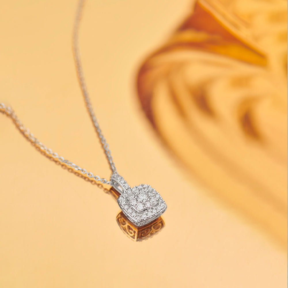 Cushion Pave Diamond Necklace, 14K Solid Gold, 3/8 ct Lab Grown Diamond-1