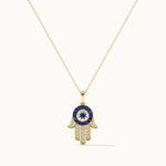 Hamsa Evil Eye Diamond Necklace,14K Gold Vermeil,1/6 ct Lab Made Diamond-3