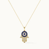 Hamsa Evil Eye Diamond Necklace,14K Gold Vermeil,1/6 ct Lab Made Diamond-3