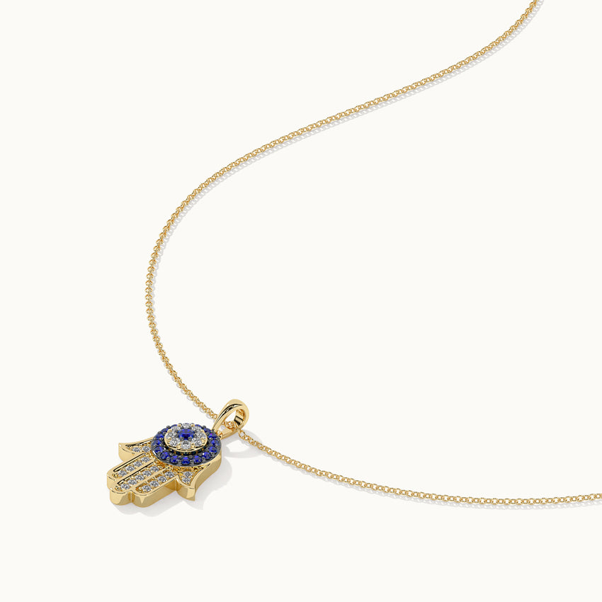 Hamsa Evil Eye Diamond Necklace,14K Gold Vermeil,1/6 ct Lab Made Diamond-7