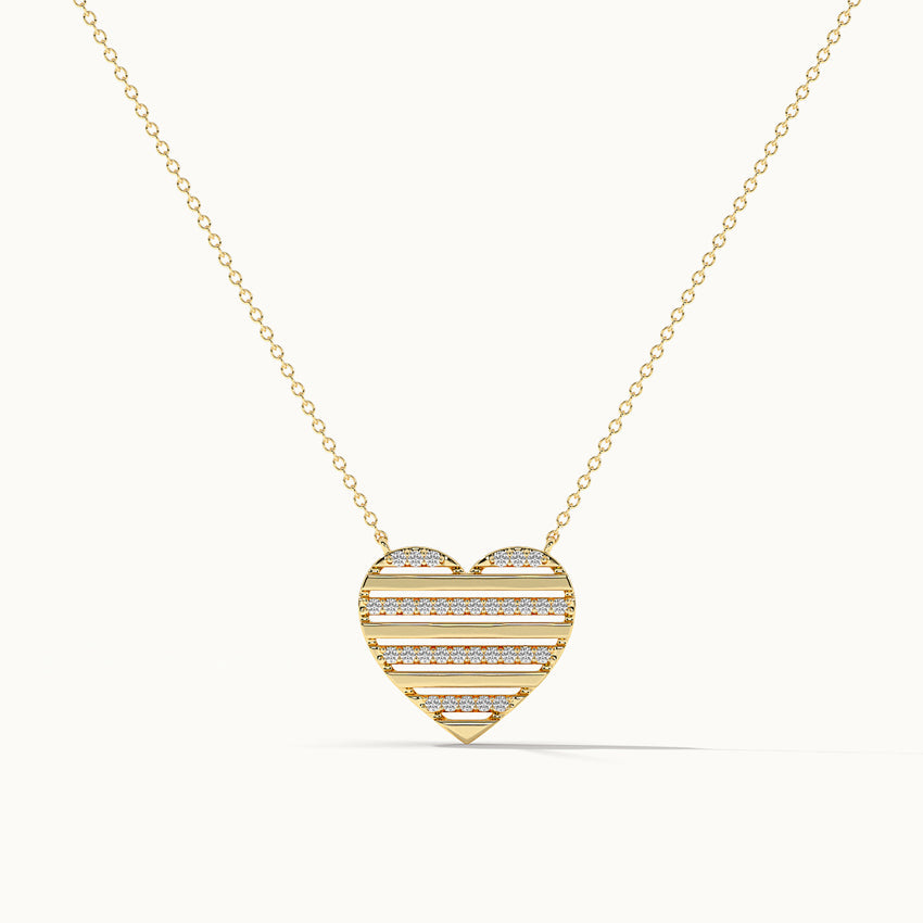Pin Striped Heart Diamond Necklace, 14K Solid Gold, 1/5 ct Lab Grown Diamond-3